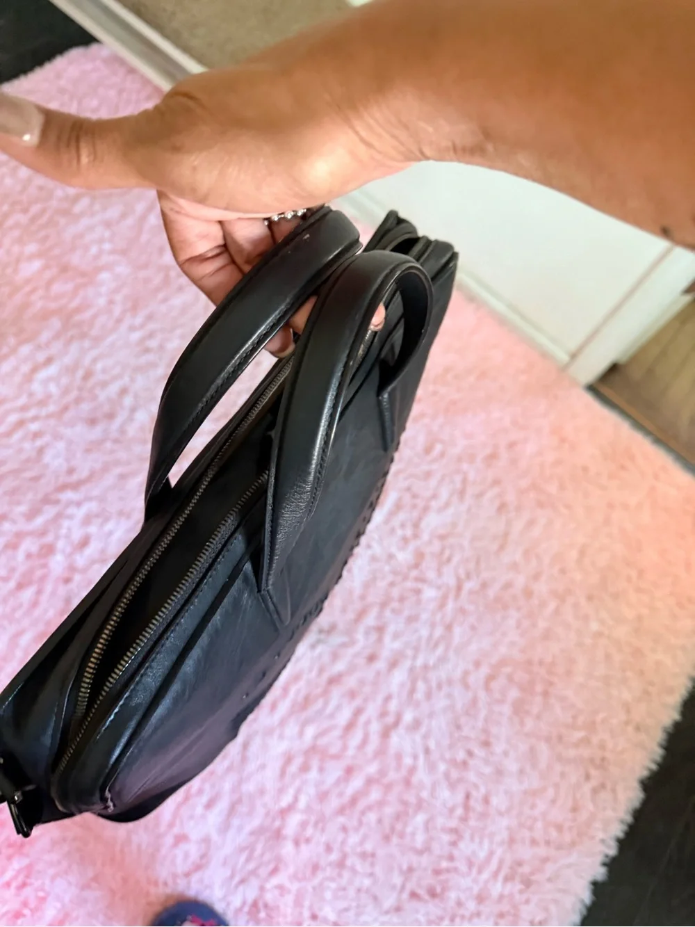 MCM Black Leather Laptop Briefcase with Detachable Strap